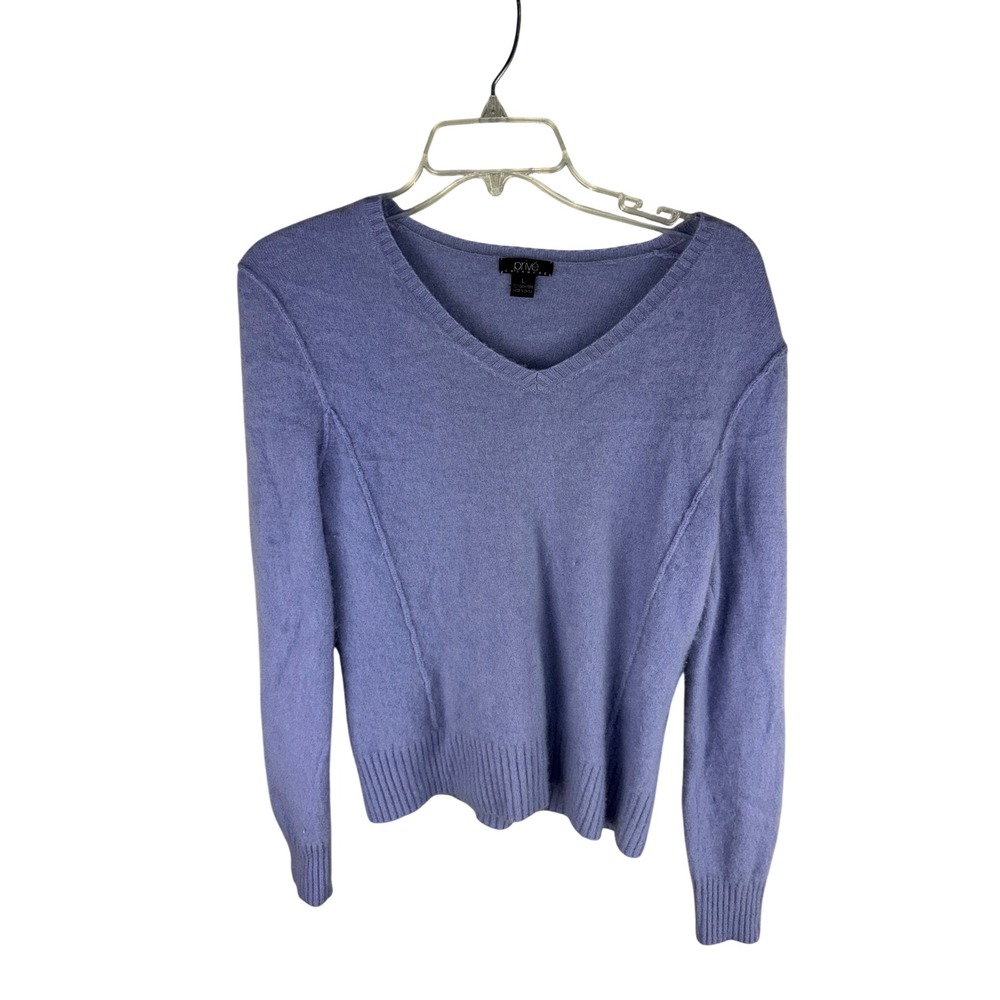 Prive Cashmere Sweater Womens Large Periwinkle Purple V-Neck 100% Cashmere Knit